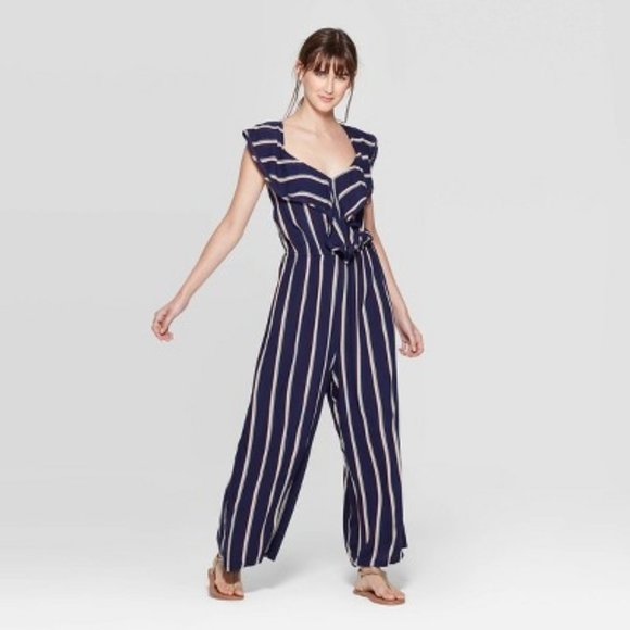 striped short jumpsuit